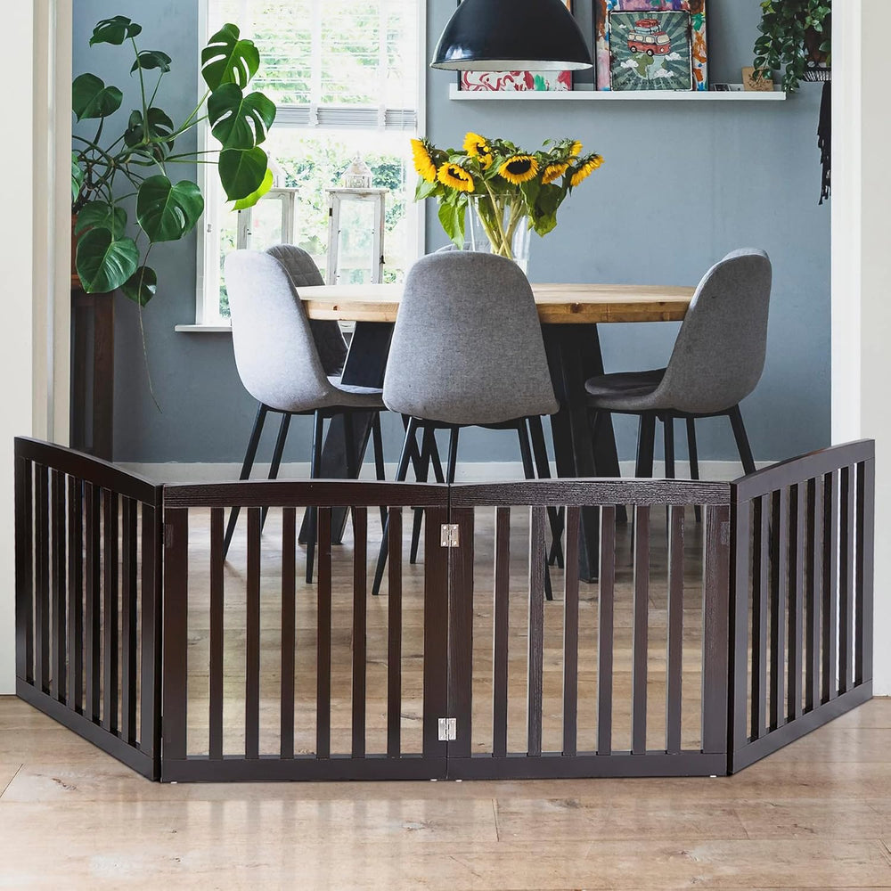 JungleA Freestanding Foldable Pet Gate for Dogs, 24 inch 4 Panels Step Over Fence, Dog Gate for Room, Doorway, Stairs - D2 - 522