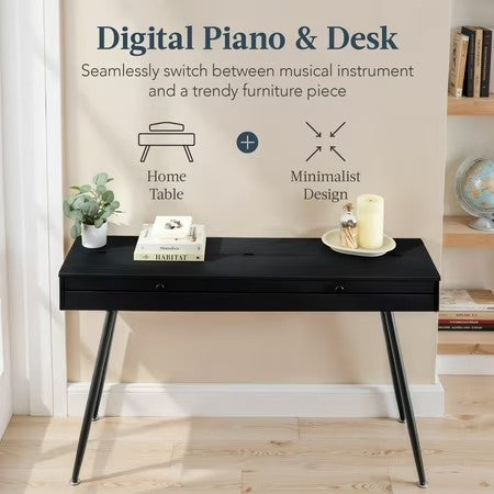 Best Choice Product Modern 88 Key Fully Weighted Desk Style Digital Piano w/ Metal Legs, 3 Sustain Pedal - Black - E6 - 1017