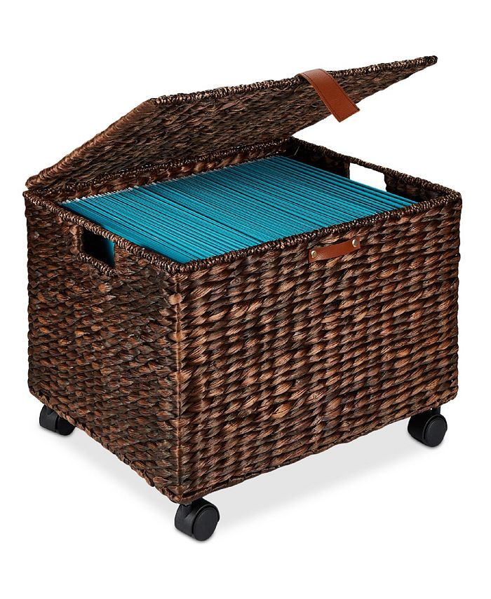 Best Choice Products Hyacinth Rolling Filing Cabinet Mobile Organizer Storage Basket w/ Lid, Locking Wheels - Brown -A8-0416