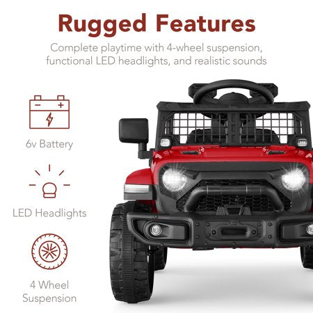 Best Choice Products 6V Kids Ride-On Truck Car w/ Parent Remote Control, 4-Wheel Suspension, LED Lights - Red - A6 - 1573
