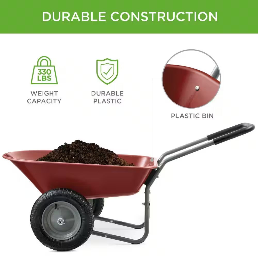 5 cu. ft. Red Plastic Wheelbarrow with Padded Handles -D6-0494