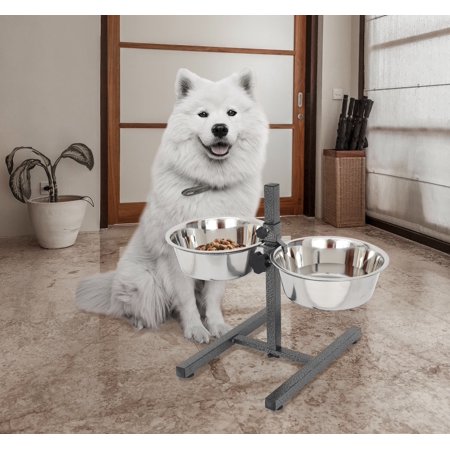 Iconic Pet Adjustable Stainless Steel Pet Double Diner For Dog, 2 Qt, 64 Oz, 8 Cup - C10 - 477