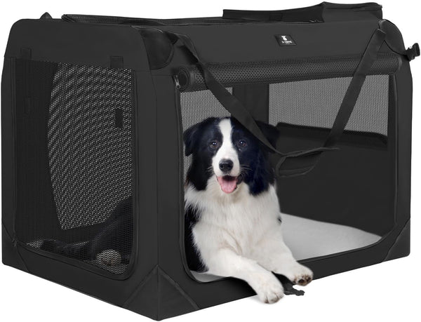 X-ZONE PET Dog Crate 3-Door Kennel, Collapsible Portable Soft Sided Pet Carriers for Indoor & Outdoor, Multiple (24-Inch, Carbon Black) 1837