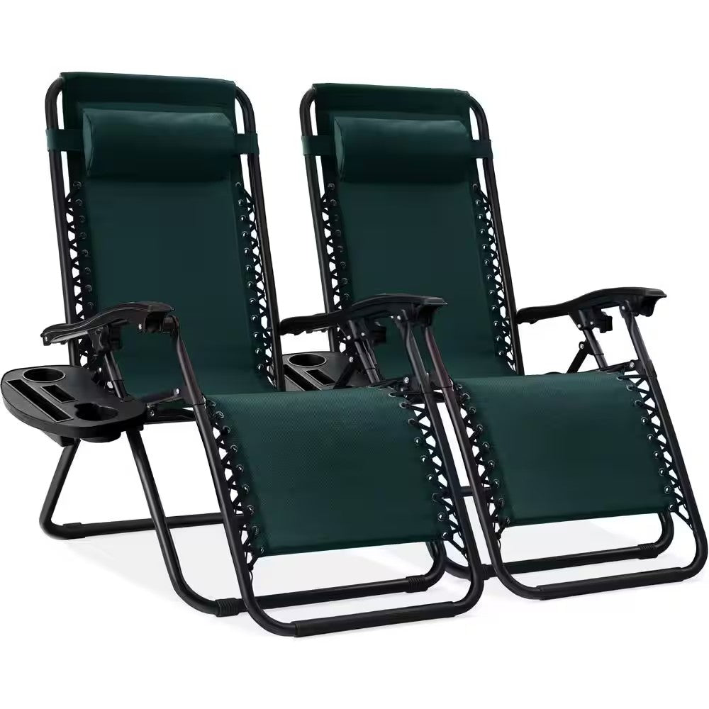 Best Choice Products Forest Green Zero Gravity Reclining Lawn Chair with Cup Holders (2-Pack) - H5 - 1049