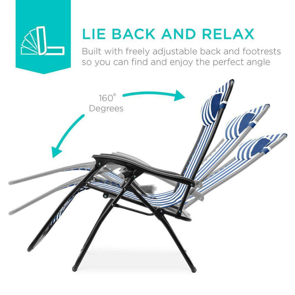 Best Choice Products Zero Gravity Steel Outdoor Lawn Chair in Blue Striped -M10-1937