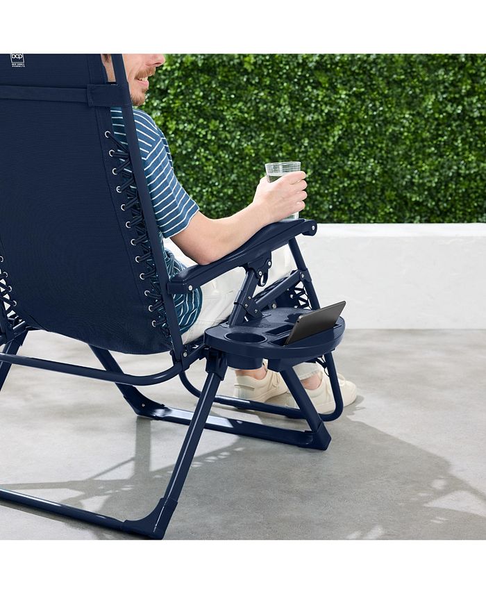 Best Choice Products Monochromatic Zero Gravity Chair, Folding Patio Recliner w/Side Tray, Headrest - Blue - H6 - 1681