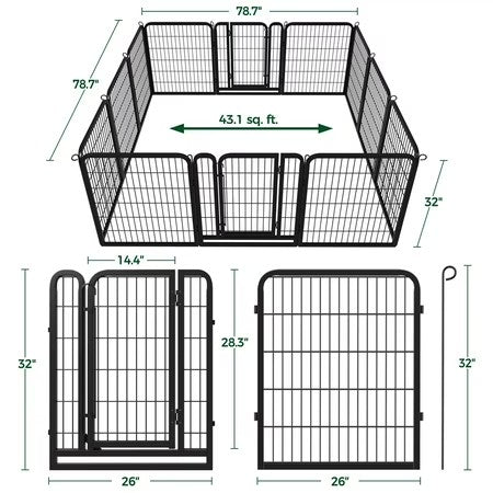 Yaheetech 31.5" H 12-Panel Portable Steel Dog Playpen with 2 Doors, Black - J3 - 1982