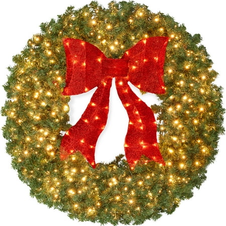 Best Choice Products 48in Artificial Pre-Lit Fir Christmas Wreath Decor w/ Red Bow, 250 LED Lights, 714 Tips, Plug-In - E2 - 961