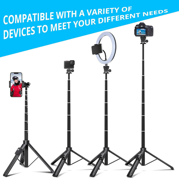 BZE 62 inches Extendable Selfie Stick Tripod with Wireless Remote & Phone Holder, Portable Aluminum Alloy 3 in 1 Stand for Group Photos, Vlogging & Travel Compatible with All Smartphones 1817