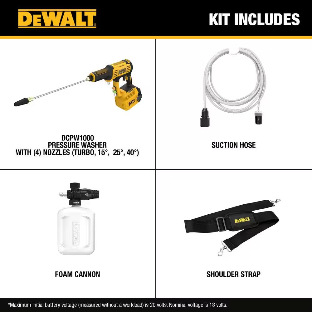 DEWALT FLEXVOLT 60V MAX 1000 PSI 1.0 GPM Cold Water Cordless Battery Power Cleaner (Tool Only) 1864