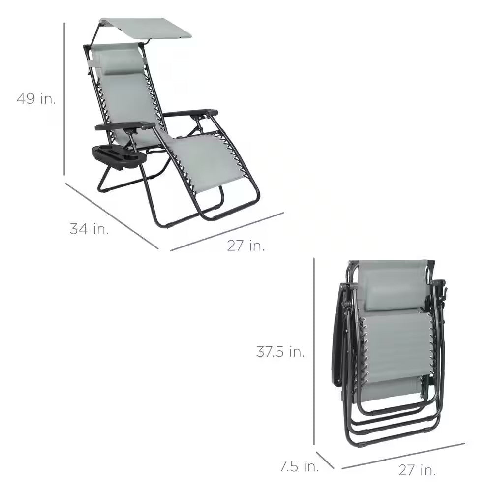 Zero Gravity Folding Reclining Stardew Fabric Outdoor Lawn Chair with Canopy Shade, Headrest Tray -D4-0475