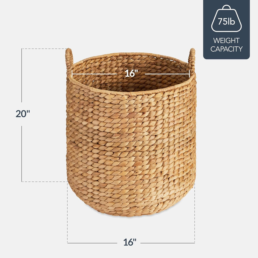 Best Choice Products Round Storage Basket w/Handles, Handwoven Water Hyacinth, Plant Holder, Storage Organizer Tote Bin for Bedroom, Living Room, Bathroom - Natural - A9 - 1463