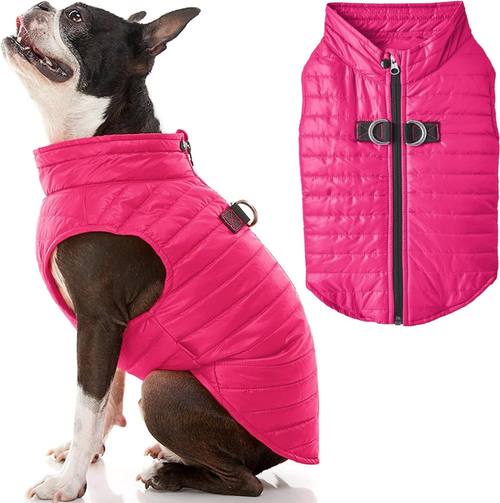 Gooby Puffer Vest Dog Jacket - Pink, X-Small - Ultra Thin Zip Up Wind Breaker with Dual D Ring Leash Water Resistant for Small to Medium Dogs -G10-1939