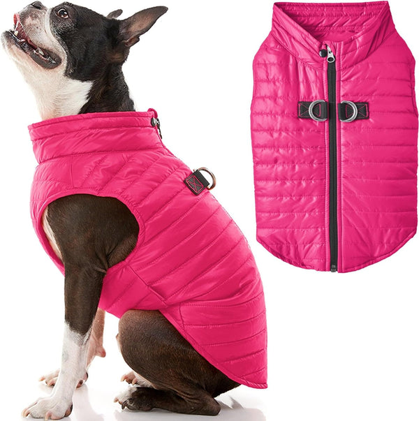 Gooby Puffer Vest Dog Jacket - Pink, X-Small - Ultra Thin Zip Up Wind Breaker with Dual D Ring Leash Water Resistant for Small to Medium Dogs -G10-1939