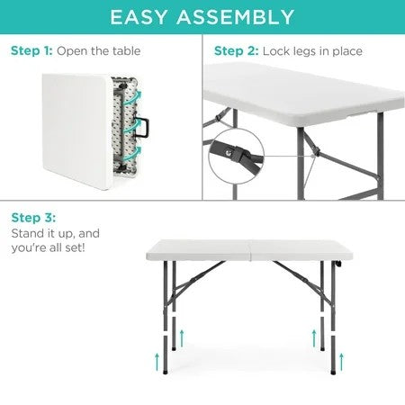 Best Choice Products 4ft Plastic Folding Table, Indoor Outdoor Heavy Duty Portable w/ Handle, Lock for Picnic - White 1740