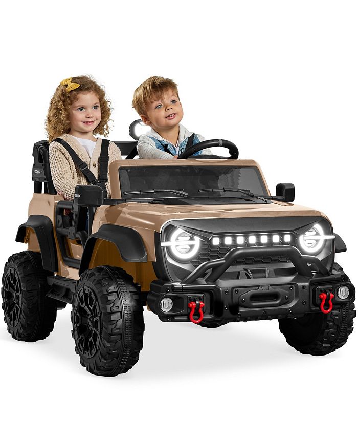 Best Choice Products Kids 24V 2-Seater Electric Ride-On Car Truck w/ Parent Control, Bluetooth, LED Lights - Tan/Beige - D4 - 1417