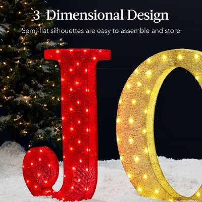 Best Choice Products 32in 3-Piece 3D Lighted Christmas JOY Yard Decoration w/ 150 LED Lights, Stakes - Red/Gold/Green -D14-0369