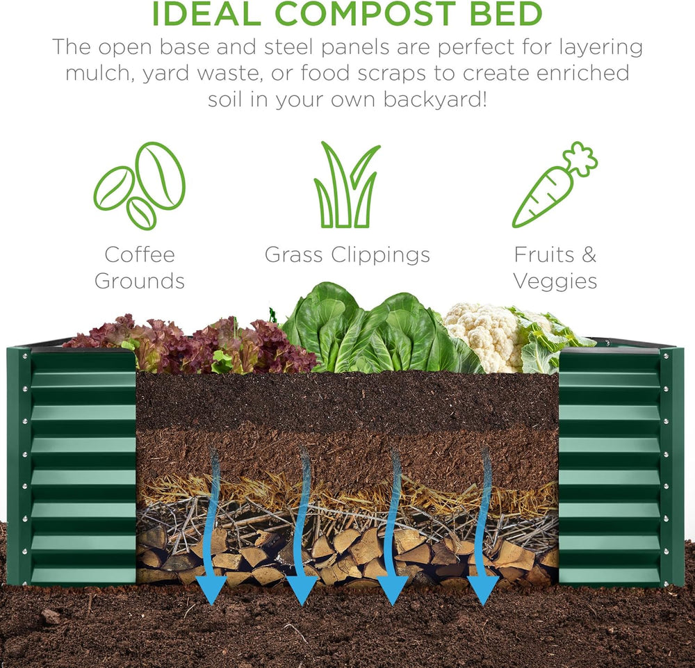 Best Choice Products 8x4x2ft Outdoor Metal Raised Garden Bed, Deep Root Planter Box for Vegetables, Herbs & Flowers, 478-Gallon Capacity, 100% Non Toxic Materials - Dark Green 1491