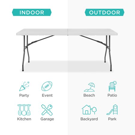 Best Choice Products 6ft Plastic Folding Table, Indoor Outdoor Heavy Duty Portable w/ Handle, Lock - White - E4 - 982