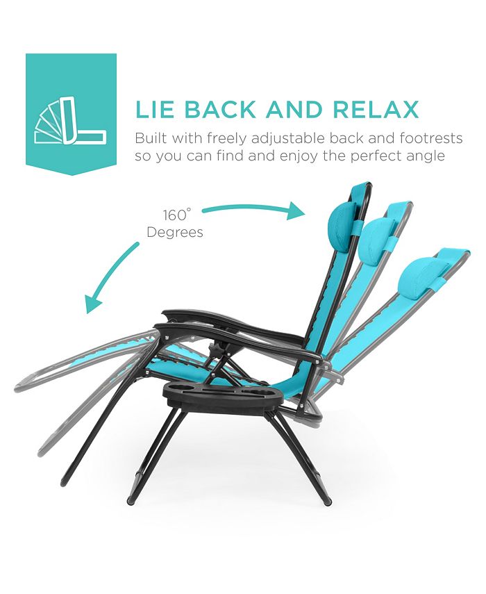 Best Choice Products Set of 2 Zero Gravity Lounge Chair Recliners for Patio, Pool w/ Cup Holder Tray - Blue - D8 - 585