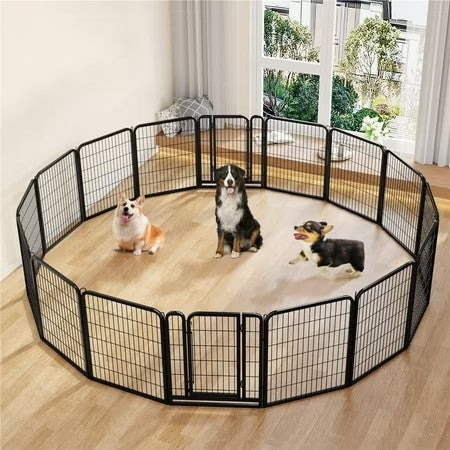 Yaheetech 31.5" H 12-Panel Portable Steel Dog Playpen with 2 Doors, Black - J3 - 1982
