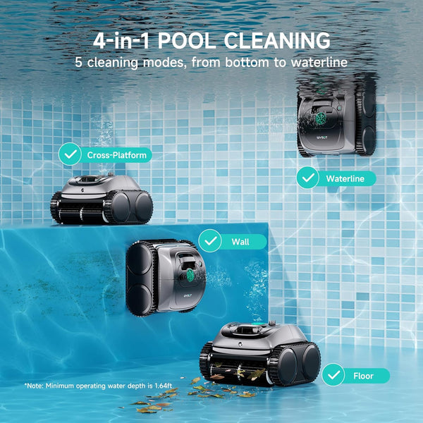 WYBOT C1 Cordless Robotic Pool Vacuum for Inground Pools, Above Ground Pool Cleaner 4-in-1 Wall & Waterline Cleaning Up to 1,614sq.ft, 150mins Smart Navigation, App Support - 1922