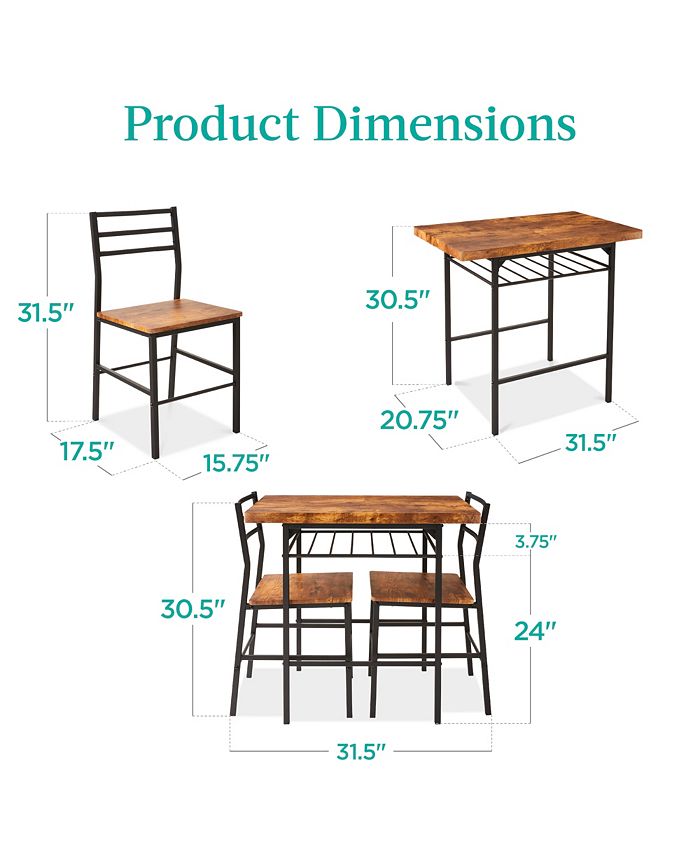 Best Choice Products 3-Piece Modern Dining Set, Square Table & Chairs Set w/ Steel Frame, Built-In Storage Rack - Brown - NO SIZE 1260b