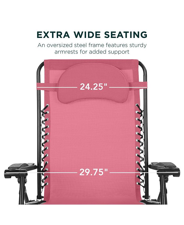 Best Choice Products Oversized Zero Gravity Chair, Folding Outdoor Patio Recliner w/ Cup Holder - Pink -M3-0018