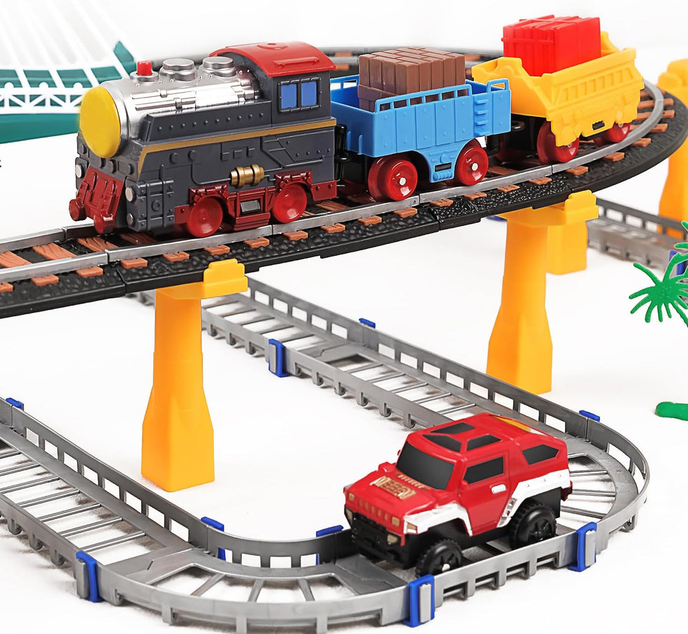 Electric Toddler Train Set Toy, Battery Powered Railway Train Track Toy Playset for Kids Ages 3 4 5, Boys and Girls 1290