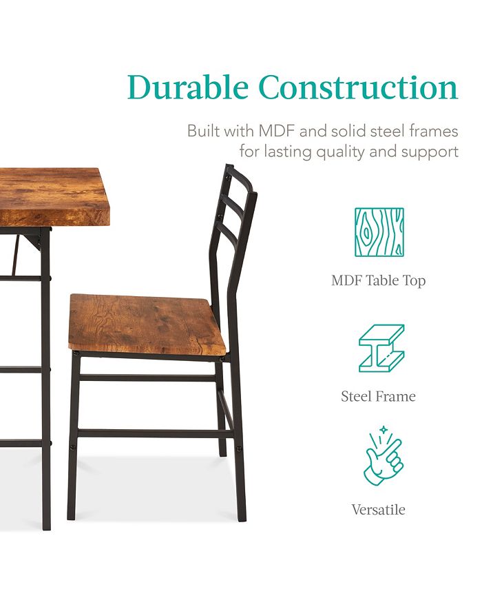 Best Choice Products 3-Piece Modern Dining Set, Square Table & Chairs Set w/ Steel Frame, Built-In Storage Rack - Brown - NO SIZE 1260b