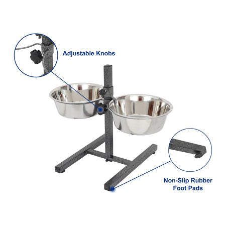 Iconic Pet Adjustable Stainless Steel Pet Double Diner For Dog, 2 Qt, 64 Oz, 8 Cup - C10 - 477