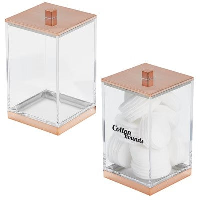mDesign Small Apothecary Storage Jar with Labels for Bathroom - Clear/Rose Gold -K4-1448