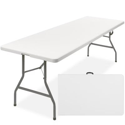 Best Choice Products 8ft Plastic Folding Table, Indoor Outdoor Heavy Duty Portable w/ Handle, Lock for Picnic, Camping -D9-0596