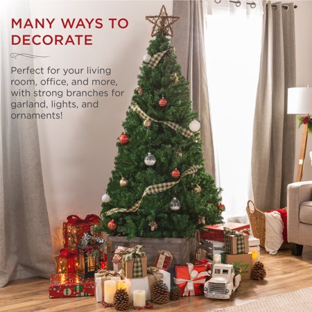 Best Choice Products 4.5ft Premium Hinged Artificial Christmas Pine Tree w/ 400 Tips, Metal Base - B5 - 466