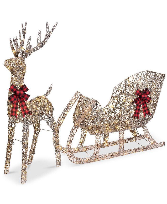 Best Choice Products Lighted Christmas 4ft Reindeer & Sleigh Outdoor Yard Decoration Set w/ 205 LED Lights, Stakes - Brown - D7 - 1465