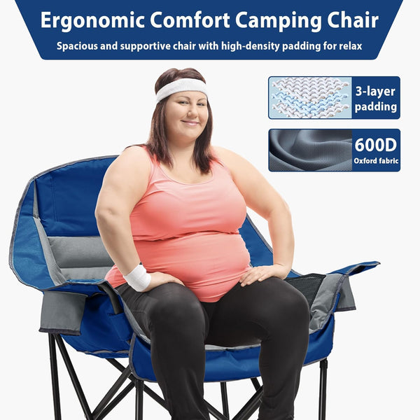 Oversized Camping Chair, Portable Folding Camping Chairs with Side Pocket, Cup Holder and Carry Bag, Heavy Duty Outdoor Camping Chairs for Adults, Fishing, Sports, Trip, up to 400lbs, Style 6 1841