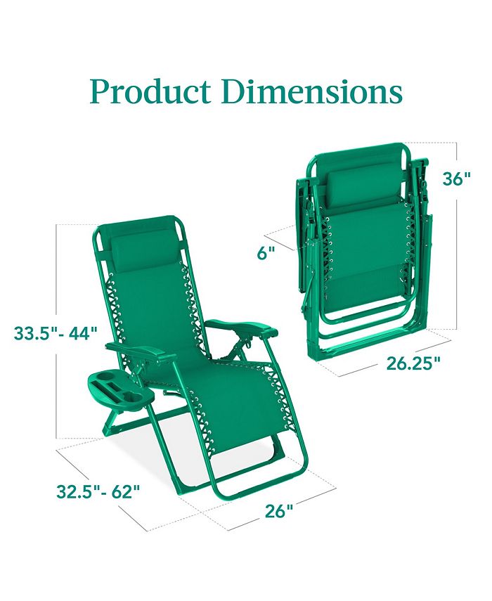 Best Choice Products Monochromatic Zero Gravity Chair, Folding Patio Recliner w/Side Tray, Headrest - Green - H3 - 1611