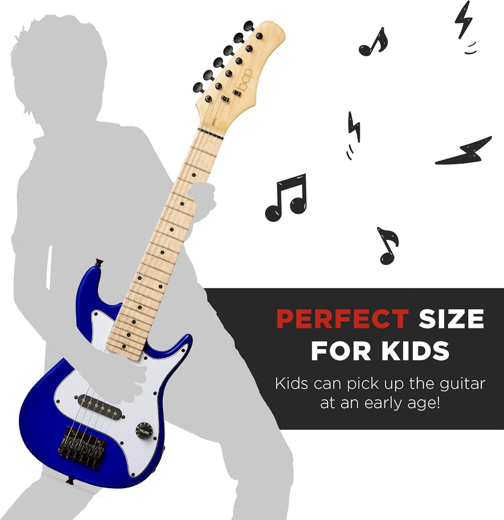 Best Choice Products 30in Kids Electric Guitar Beginner Starter Kit w/ 5W Amplifier, Strap, Gig Bag, Strings, Picks - Metallic Blue - E10 - 1069