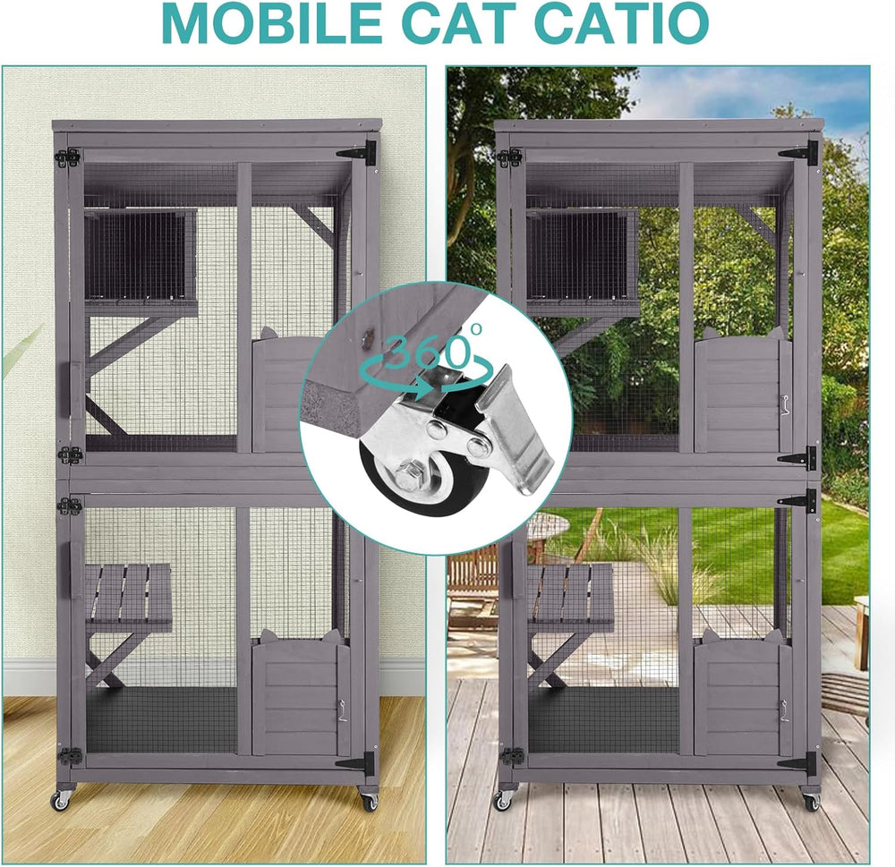 Catio Outdoor Cat Enclosure,Cat House with Wheels,Upgraded Resting Box,Waterproof Roof for Patio Garden 301 - D3