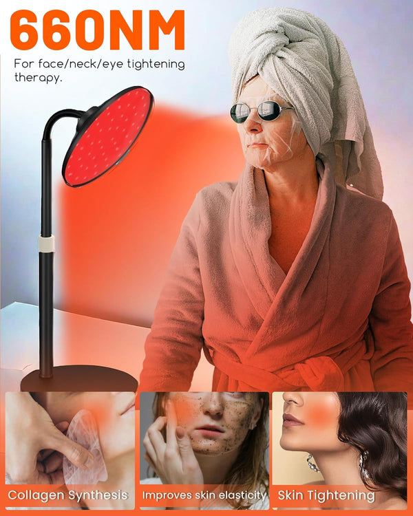 Red Light Therapy Lamp for Face- Facial and Body Treatment with Adjustable Height Stand, 120 LEDs, 590nm, 660nm, 660nm+940nm - Alleviate Muscle Soreness, Skin Vitality, Black 1973