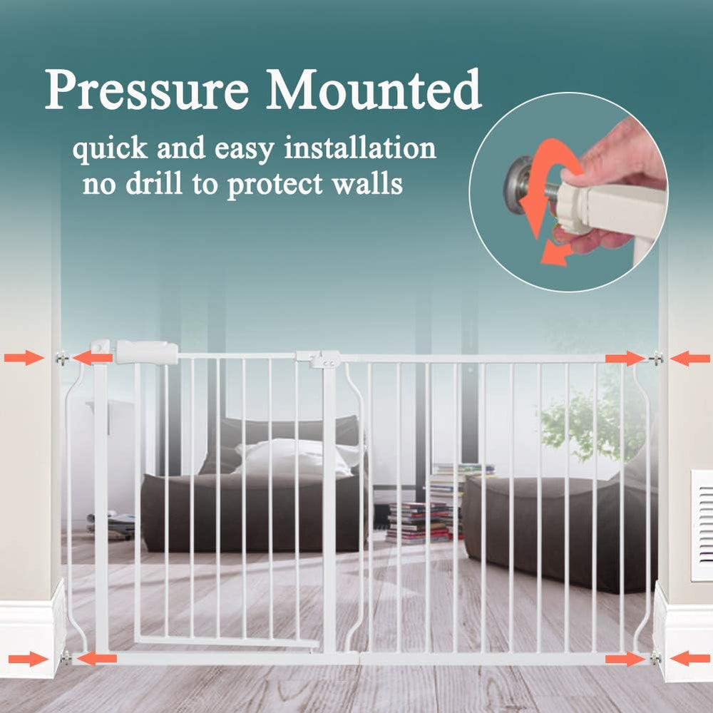 ALLAIBB Extra Wide Pressure Mounted Baby Gate Walk Through Child Kids Safety Toddler White Long Large Pet Dog Gates with Extension for doorways Kitchen and Living Room (57.48-62.20"/146-158cm) - A4 - 438