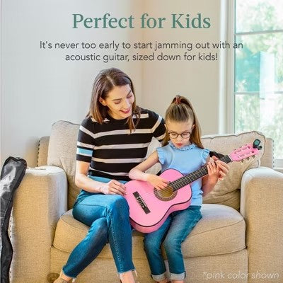 Best Choice Products 30in Kids Acoustic Guitar Beginner Starter Kit with Tuner, Strap, Case, Strings - Pink - E5 - 993