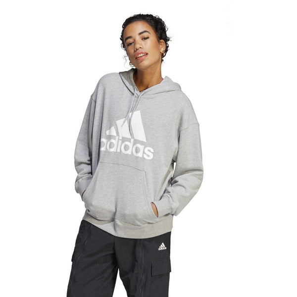 Medium Gray Heather & White Logo Pullover Hoodie - Women -G12-1924