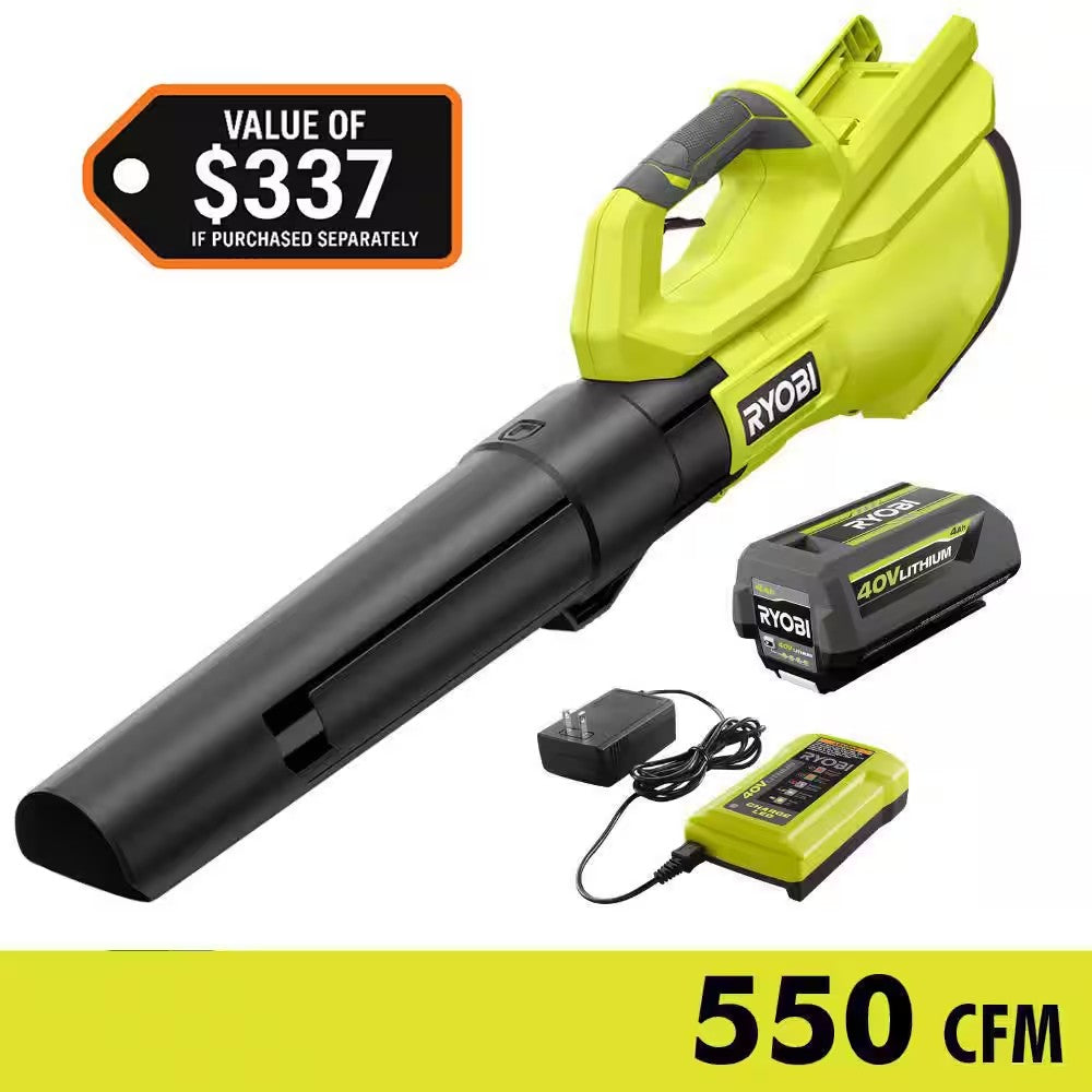 RYOBI 40V 120 MPH 550 CFM Cordless Battery Leaf Blower With 4.0 Ah Battery and Charger B1040