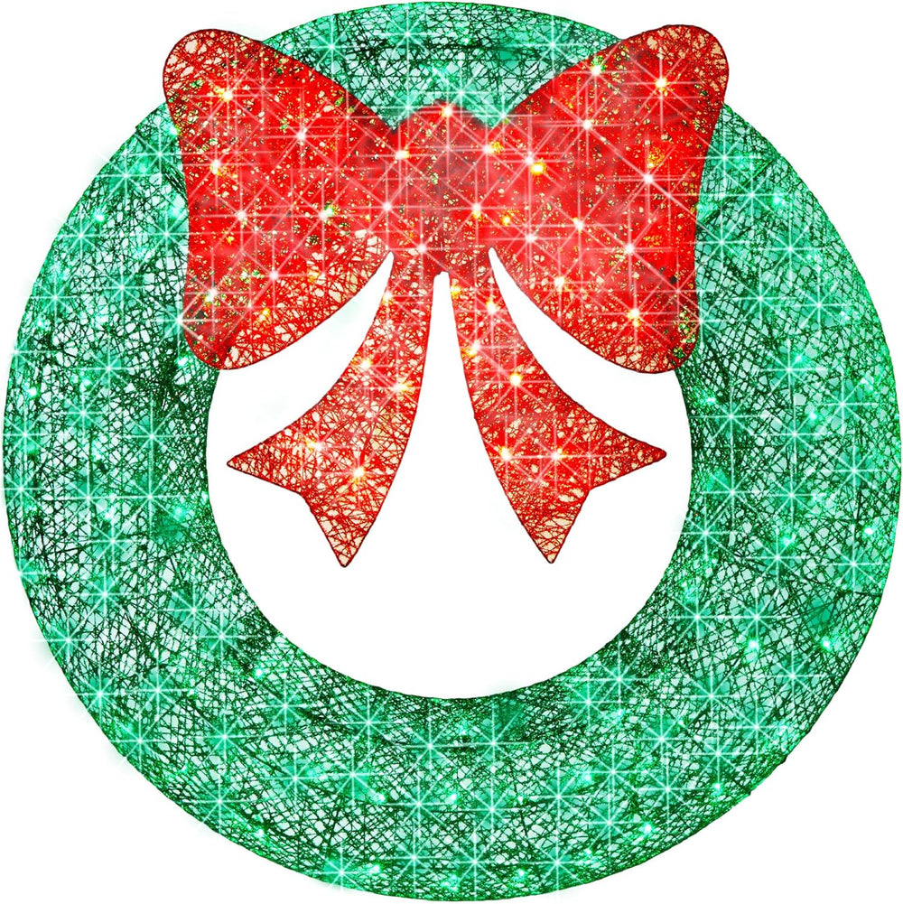 Best Choice Products 30in Pre-Lit Outdoor Christmas Wreath Decoration, LED Metal Holiday Decor for Home w/ 100 Lights, Bow - Green/Red 1483