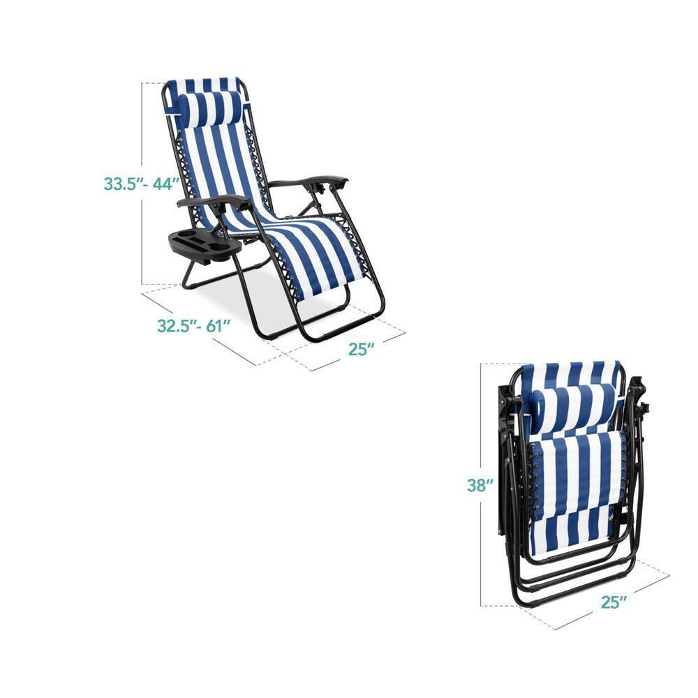 Best Choice Products Zero Gravity Steel Outdoor Lawn Chair in Blue Striped -M10-1937