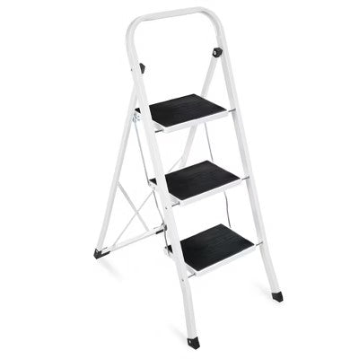 Best Choice Products 3 Step Ladder Folding Lightweight Step Stool for Home w/ Non-Slip Feet, Padded Steps, 330lb White - B7 - 1432