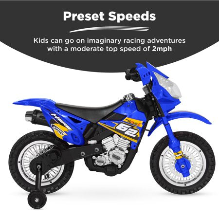 Best Choice Products 6V Kids Electric Battery Powered Ride On Motorcycle w/ Training Wheels, Lights, Music - Blue - H4 - 1632