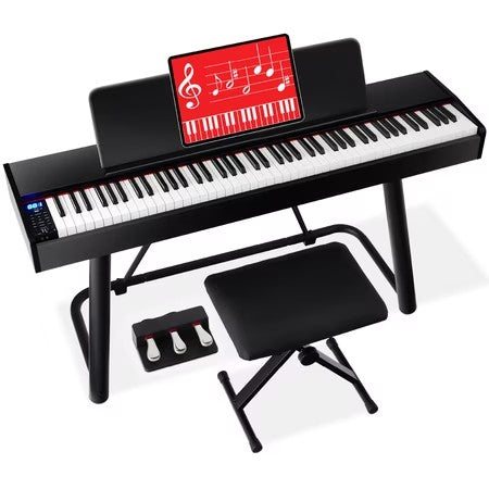 Best Choice Products 88-Key Weighted Full Size Digital Piano Set w/ U-Stand, 3 Sustain Pedal Unit, Stool, Cover - E1 - 1631