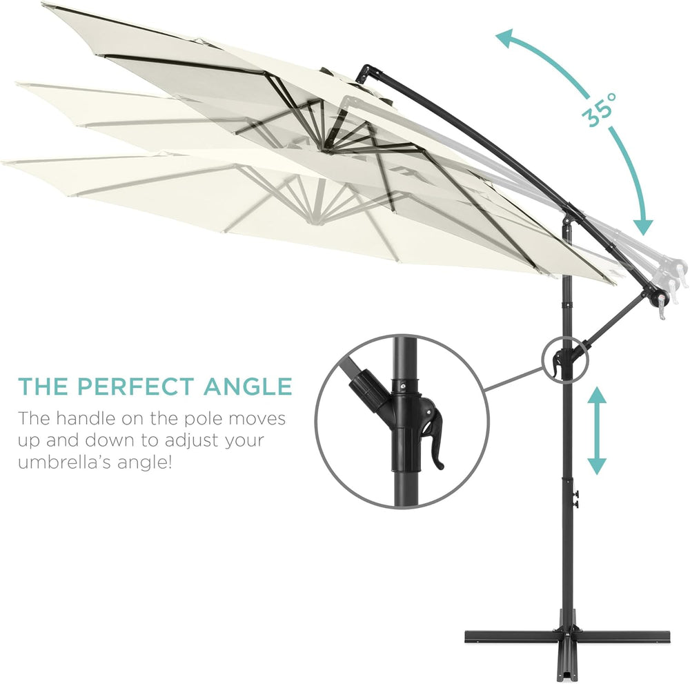 Best Choice Products 10ft Solar LED Offset Cantilever Hanging Market Patio Umbrella, 8 Sturdy Ribs, Easy Adjustment - Ivory 1494